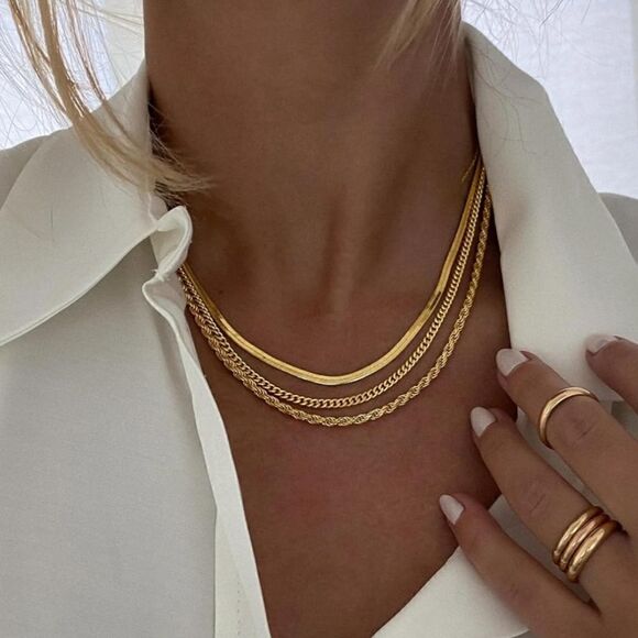 3-Piece Set Chain Necklaces Gold or Silver Plated Fashionable Fashion Jewelry - Picture 1 of 14